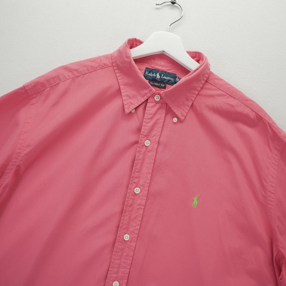 Ralph Lauren Classic Fit Short Sleeve Button Down Shirt Salmon Pink Mens XL